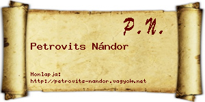 Petrovits Nándor névjegykártya